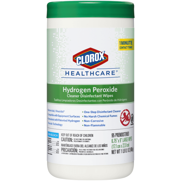 Clorox® Healthcare® Hydrogen Peroxide Disinfecting Wipes, 9"" x 6 3/4"", Canister Of 95 Wipes -  30824