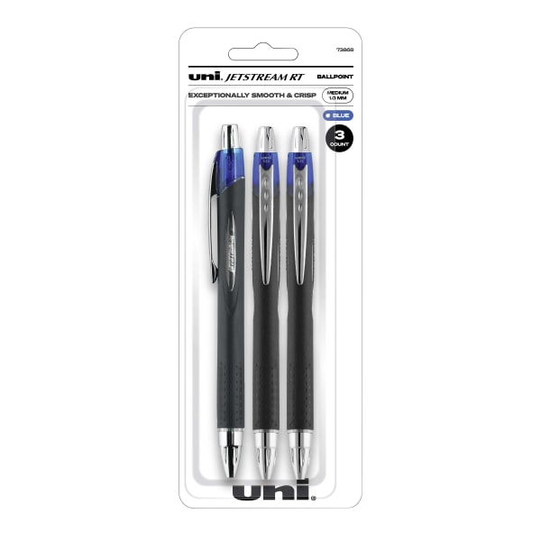 uni-ball® JetStream™ RT Retractable Ballpoint Pens, Bold Point, 1.0 mm, Black Barrel, Blue Ink, Pack Of 3 -  73868