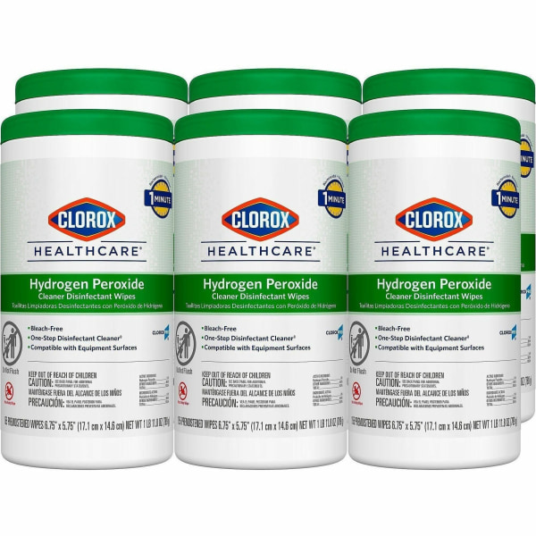 Clorox Healthcare Hydrogen Peroxide Cleaner Disinfectant Wipes - 5.75" Lx6.75" W - Bleach-free, Antibacterial - White - 155/Tub - 6/Carton - 30825CT