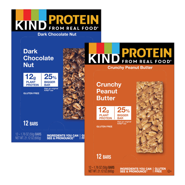 KIND Protein Bars Variety Pack, Crunchy Peanut Butter/Dark Chocolate Nut, 1.74 Oz, Pack Of 24 Bars -  008101289447