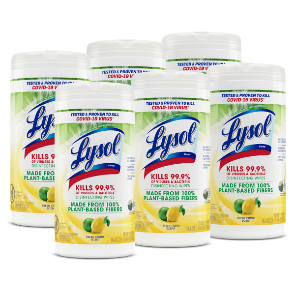 LYSOL® Disinfecting Wipes with Citric Acid - Fresh Citrus 70 ct., Pack of 6