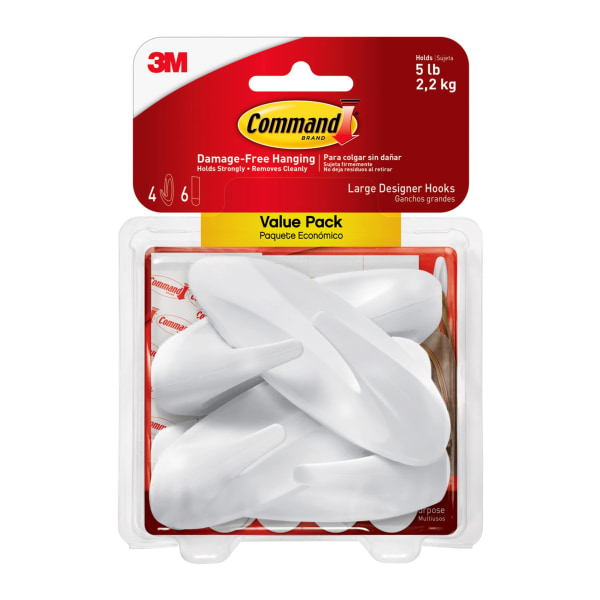 Command Designer Hooks Value Pack, 5 lb, 4 large hooks, 6 large strips