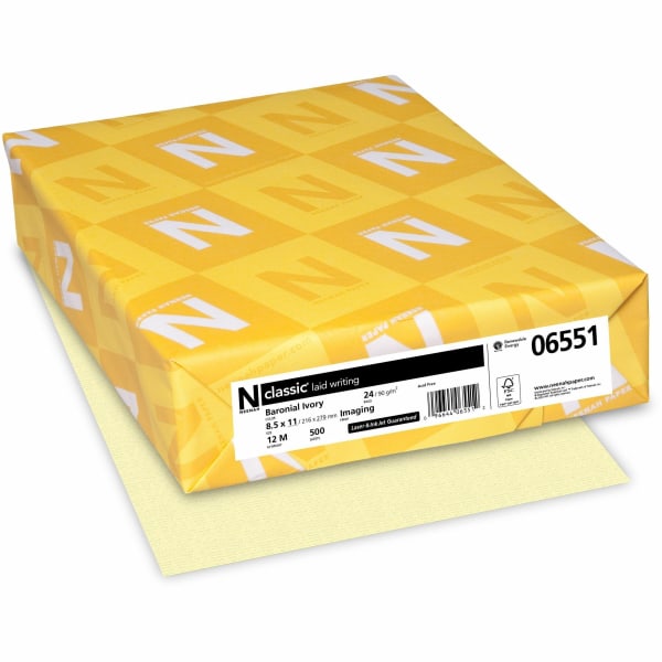 Classic Laid Multi-Use Printer & Copy Paper, Baronial Ivory, Letter (8.5" x 11"), 500 Sheets Per Ream, 24 Lb