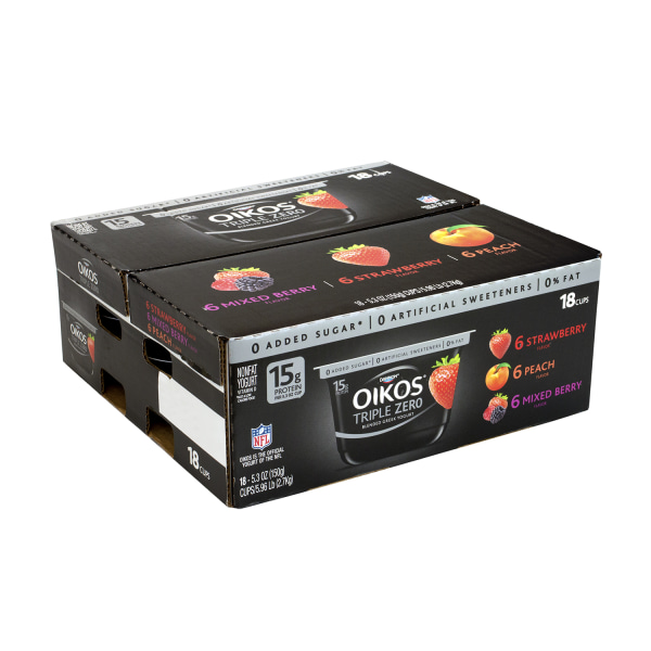 Dannon Oikos Triple Zero Blended Greek Nonfat Yogurt Variety Pack, 5.3 oz, 18 Count