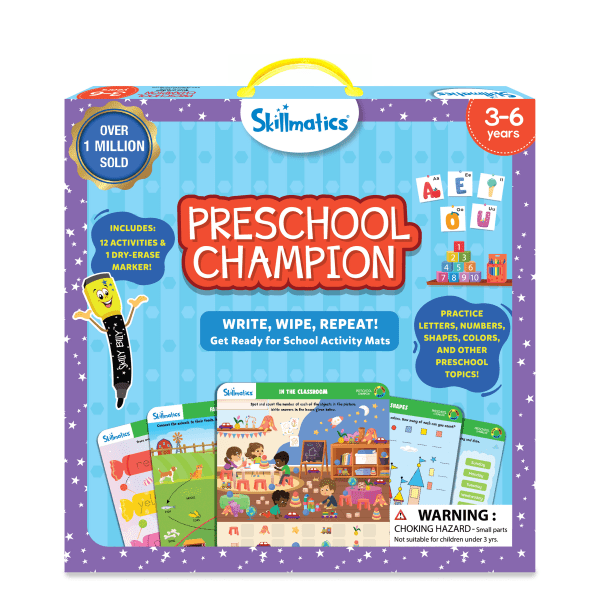 Skillmatics Educational Write And Wipe Activity Mats, Preschool Champion, Pack Of 6 Mats