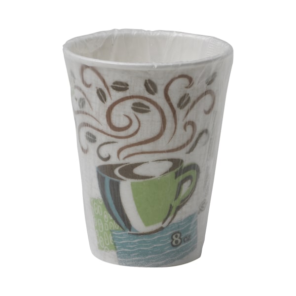 Dixie 5338CDWR PerfecTouch Individually Wrapped 8 oz Coffee Haze Design Hot Cups - Multicolor (1000/Carton)