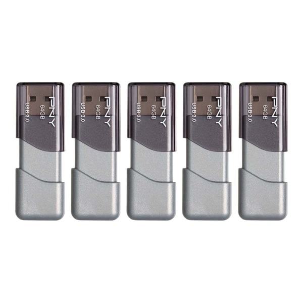 PNY Turbo Attach 3 USB 30 Flash Drives 64GB Pack Of 5 Drives