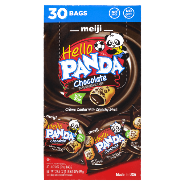 Meiji Hello Panda Chocolate Creme Filled Cookies 0.75oz Bags, Box of  30 -  969786