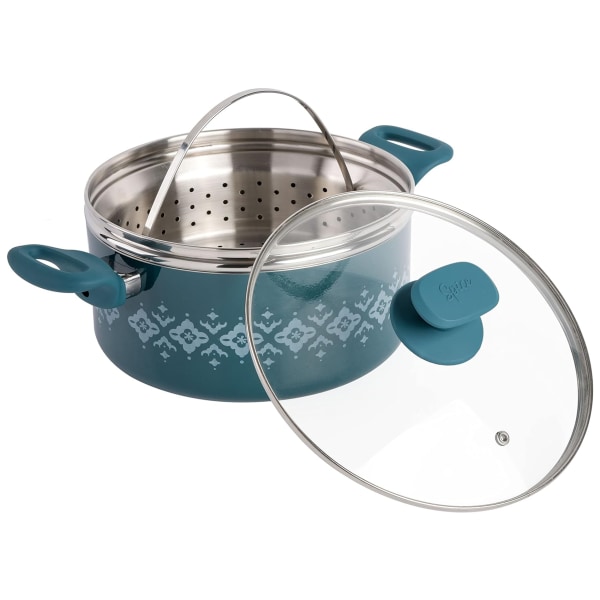 Photos - Pan Spice By Tia Mowry Savory Saffron 5-Quart Ceramic Nonstick Aluminum Dutch Oven With Lid And Steamer, Teal