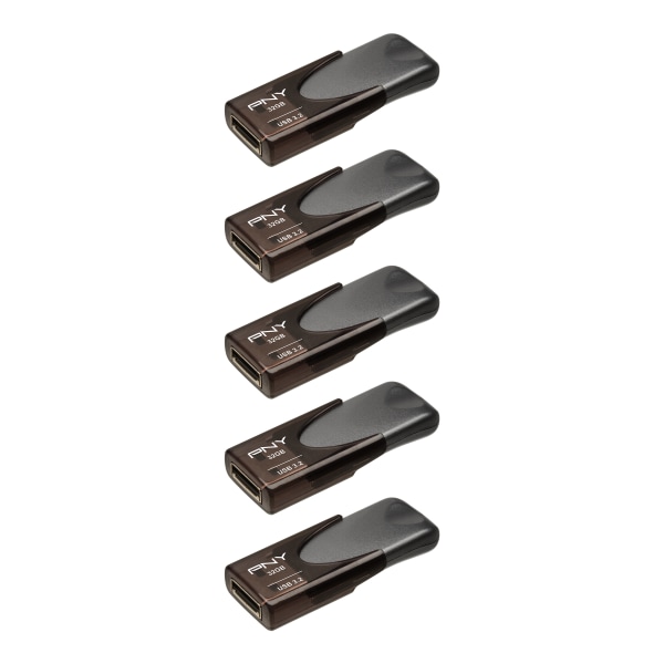 PNY Elite Turbo Attach&eacute; 4 USB 32 Flash Drives 32 GB Dark Gray Pack Of 5 Flash Drives