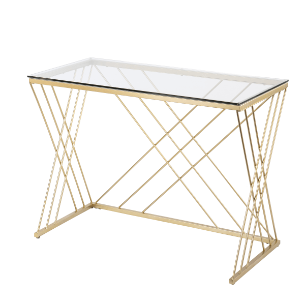 SEI Furniture Dezby 40""W Modern Glass-Top Writing Desk, Glass/Gold -  HO1143837