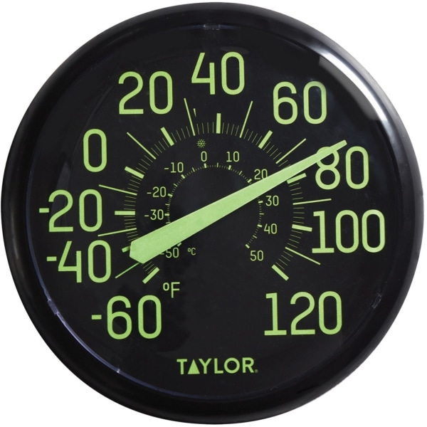 taylor 13.25-inch glow in the dark dial thermometer in black