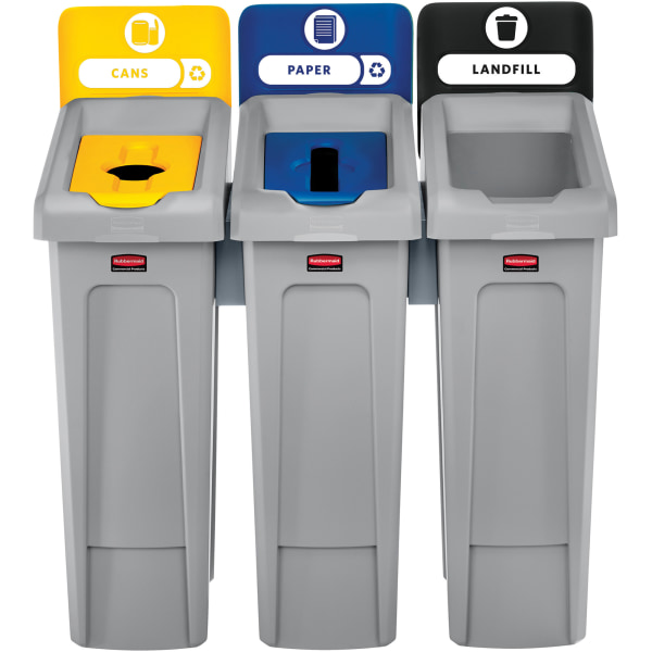Rubbermaid Commercial Slim Jim Recycling Station - Black, Blue, Yellow - 1 Each -  2007917