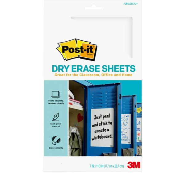 Post-it� Dry-Erase Sheets, 7" x 11-5/16", White, Pack Of 30 Sheets