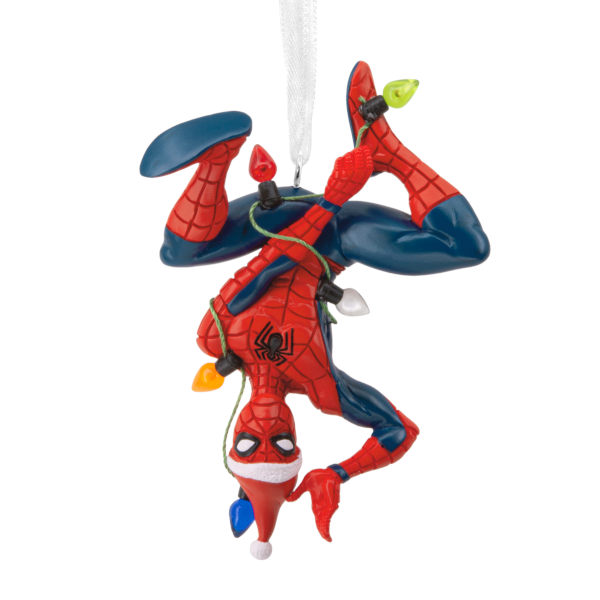 Hallmark Resin Christmas Ornament, 3-1/2" x 2-1/4" x 1-1/4", Marvel Spider-Man Hanging From Lights