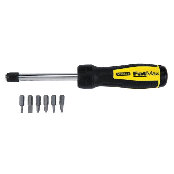 Stanley® FATMAX 6-Bit Ratcheting Multi-Bit Screwdriver, 11 13/16"H x 3 5/8"W x 1 5/16"D, Black/Yellow