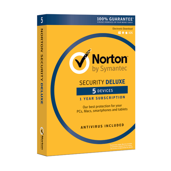 Norton™ Security Deluxe, For 5 PC/Mac®/Android/iOS Devices, Product Key