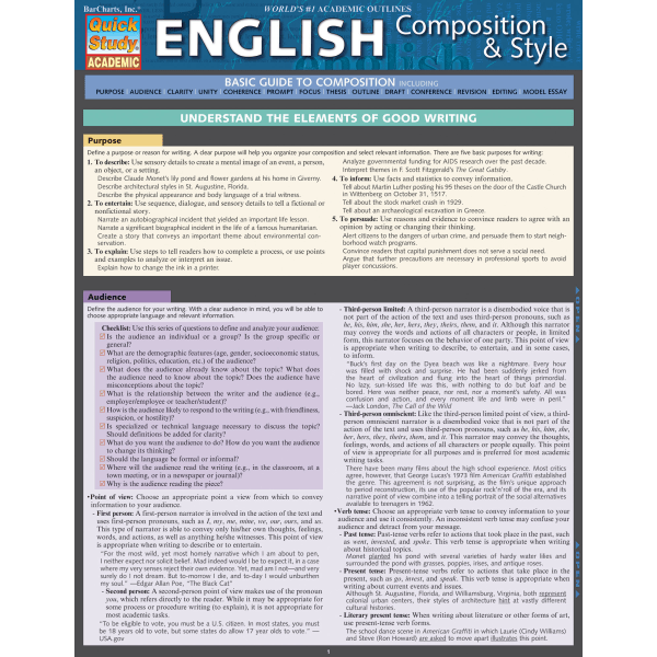 QuickStudy Guide, English Composition & Style