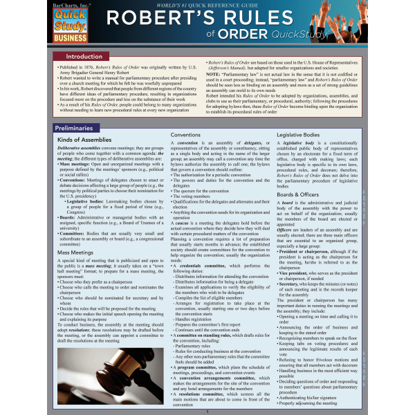 QuickStudy Guide, Robert's Rules of Order