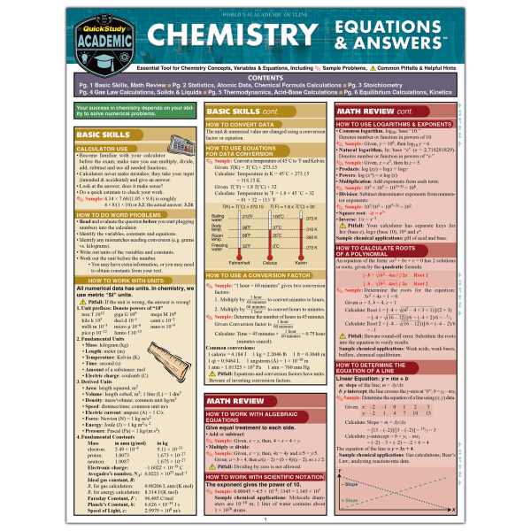 QuickStudy Guide, Chemistry Equations & Answers, 3201892