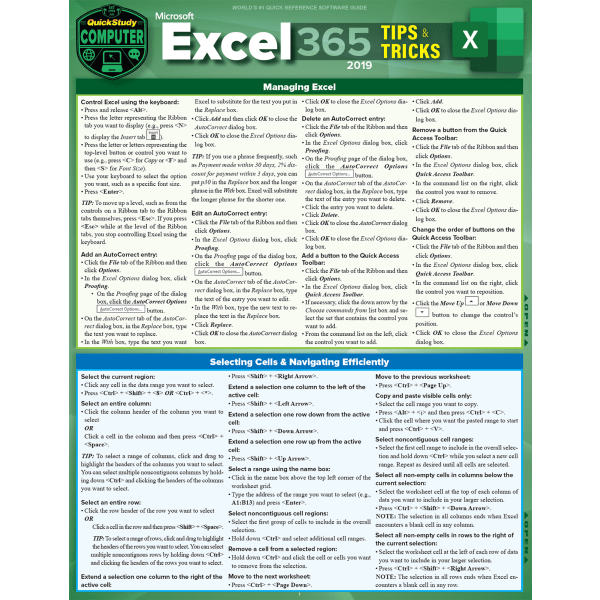 QuickStudy Guide, Excel Tips & Tricks