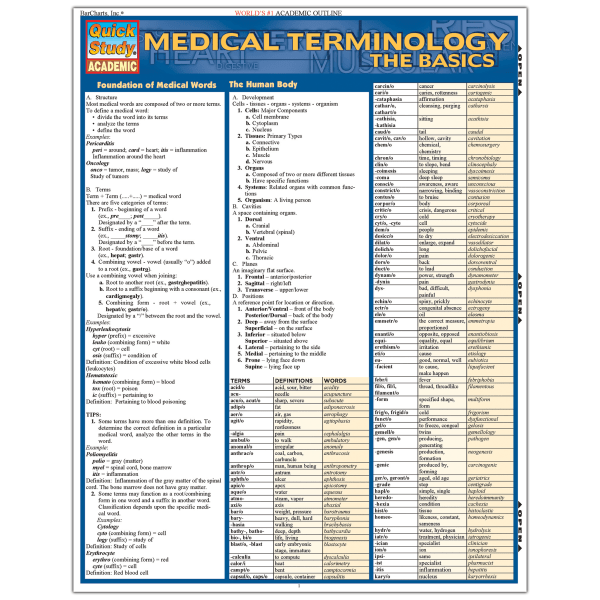 QuickStudy Guide, Medical Terminology: The Basics