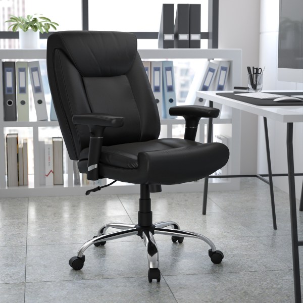 Flash Furniture Hercules Big & Tall Ergonomic LeatherSoft™ Faux Leather Mid-Back Swivel Task Chair With Adjustable Arms, Black -  GO-2073-LEA-GG
