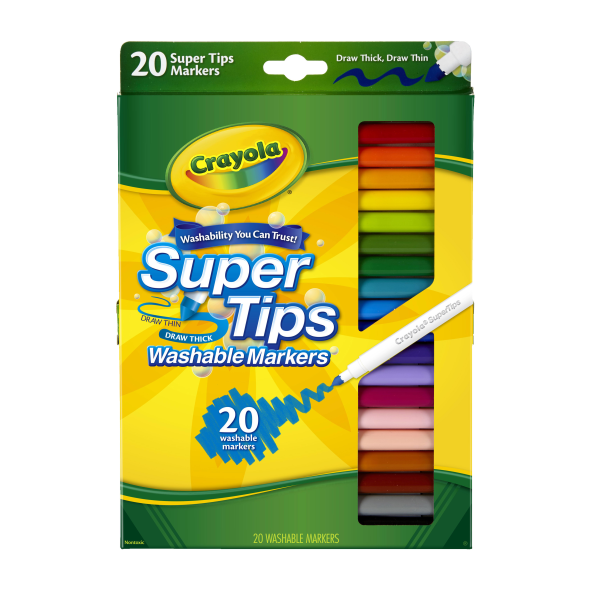 Washable Markers, Super Tip, Assorted Colors, Box Of 20