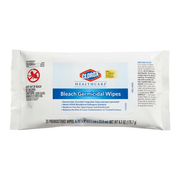 UPC 044600314693 product image for Clorox Healthcare Bleach Germicidal Wipes - Ready-To-Use Wipe - 20 / Pack - Whit | upcitemdb.com