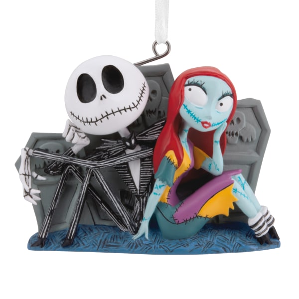 Hallmark Resin Christmas Ornament, 3" x 2-1/4" x 1", Disney Tim Burton's The Nightmare Before Christmas Jack and Sally With Tombstones