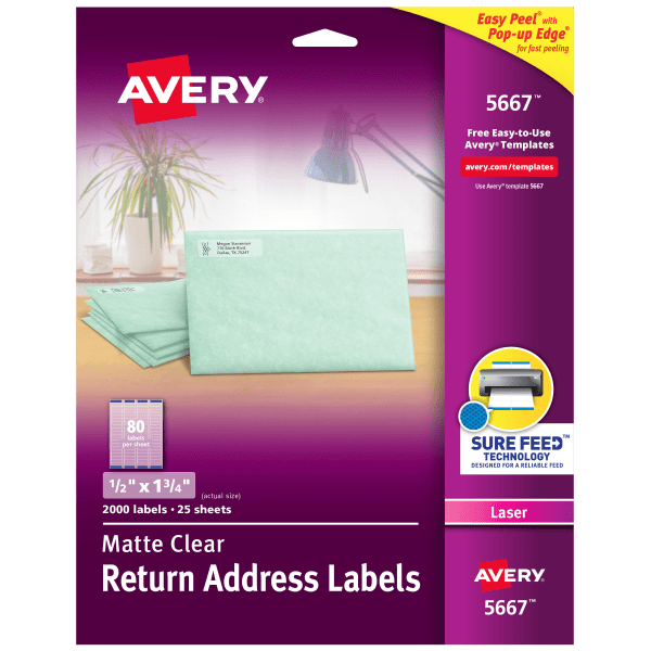 Easy Peel Laser Mailing Labels, 1/2 x 1-3/4, Clear, 2000/Box AVE5667