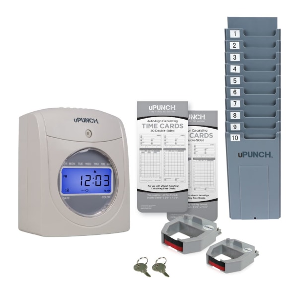 uPunch UB2300 Time Clock Calculating Bundle, Unlimited Employees, 10"H x 11"W x 12"D, Gray