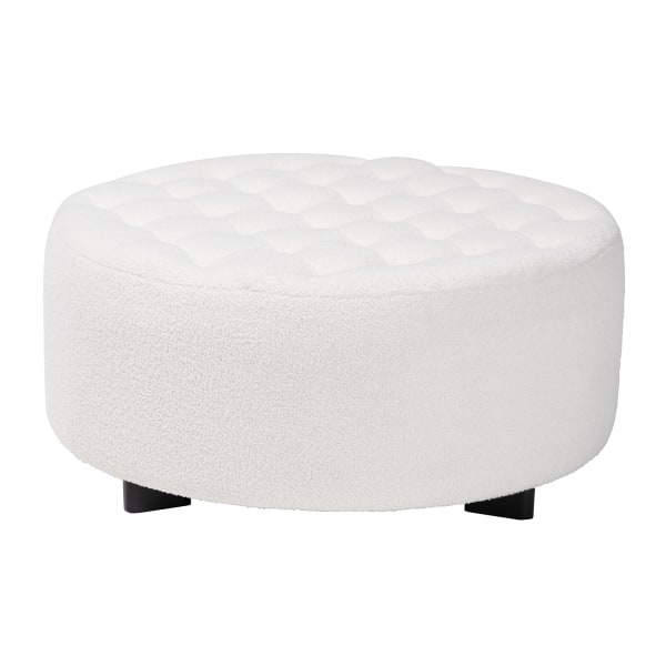 Baxton Studio Athena Modern Boucle And Wood Ottoman, 15-3/4"H x 34-5/16"W x 34-5/16"D, Ivory/Black