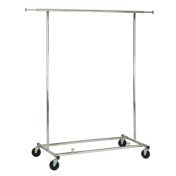 Honey-Can-Do Collapsible Commercial Garment Rack With Wheels, 66 5/8""H x 22""W x 74 5/16""D, Chrome -  GAR-01304