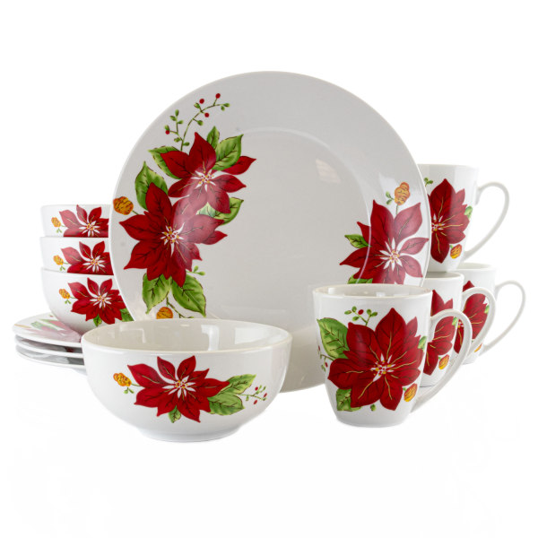 UPC 085081476012 product image for Gibson Holiday Poinsettia 12-Piece Dinnerware Set, White | upcitemdb.com