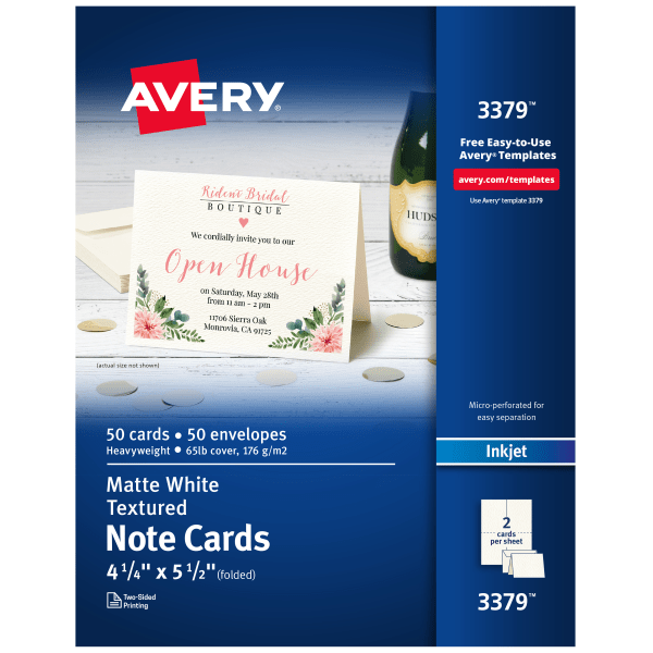 avery printable note cards with envelopes  4.25  x 5.5   textured white  50 blank note cards for inkjet printers (3379)