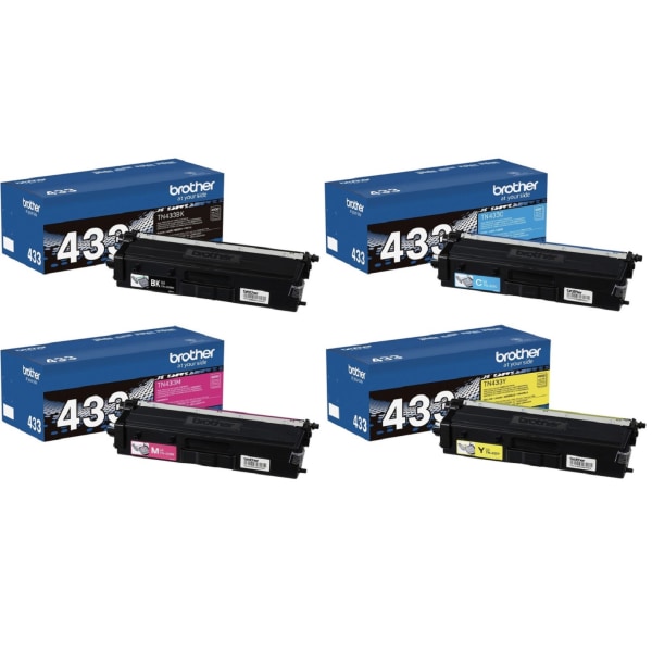® TN433 High-Yield Black And Cyan, Magenta, Yellow Toner Cartridges, Pack Of 4 - Brother TN433SET-OD