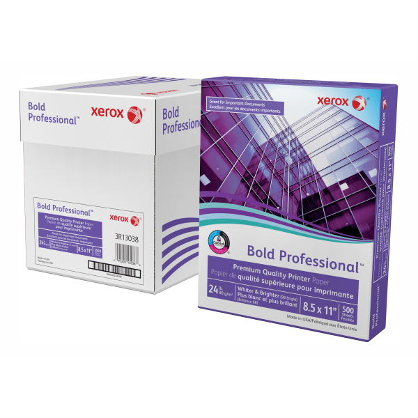 Xerox Bold Professional 8.5  x 11  Bond Paper 24 lbs. 98 Brightness 500 Sheets/Ream 5 Reams/Carton