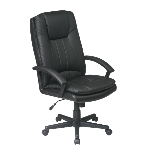 Office Star Deluxe Bonded Leather High-Back Executive Chair, Black