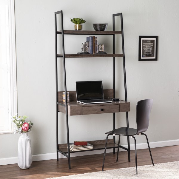 SEI Furniture Lizvan 33""W Ladder Writing Desk With Storage, Gray-Brown/Black -  HO1133637