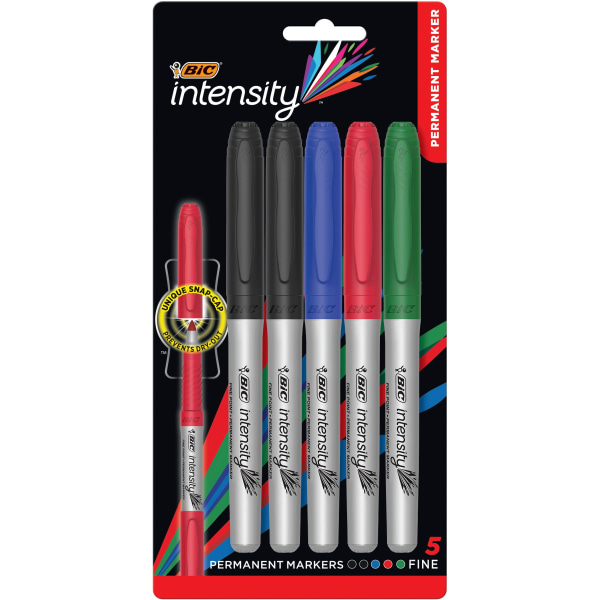 UPC 070330316386 product image for BIC Intensity Permanent Markers, Fine Point, Assorted Colors, Pack Of 5 | upcitemdb.com