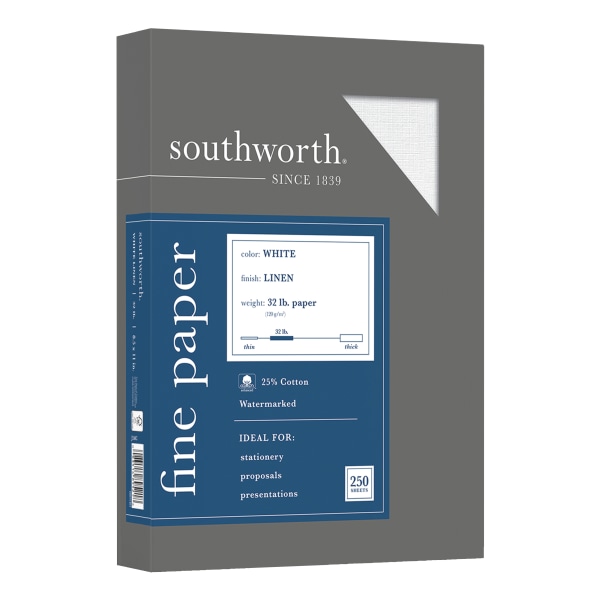 Photos - Office Paper Southworth� Cotton Linen Business Multi-Use Printer & Copier Paper, Letter Size , Box Of 250, 32 Lb, Ivory J55(8 1/2" x 11")