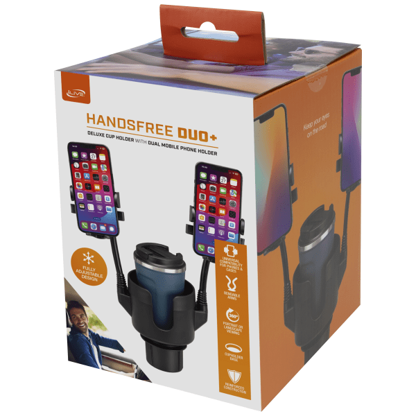 iLive Handsfree Duo Deluxe Cup Holder With Dual Mobile Phone Holder, IA063 -  IA063B