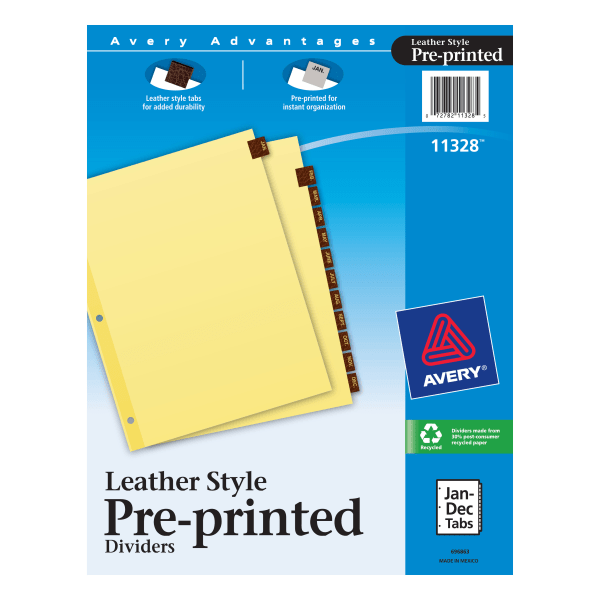Avery� Red Leather Preprinted Tab Dividers, Monthly