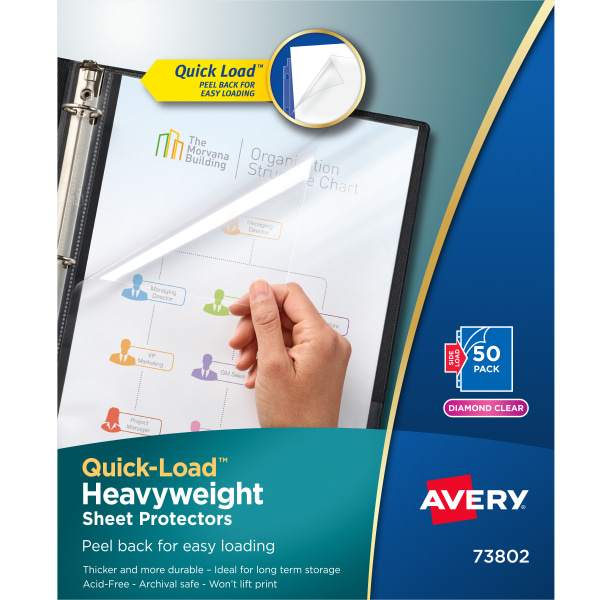 Avery&reg; Quick-Load Nonstick Sheet Protectors, Heavyweight, Diamond Clear, Box Of 50 AVE73802