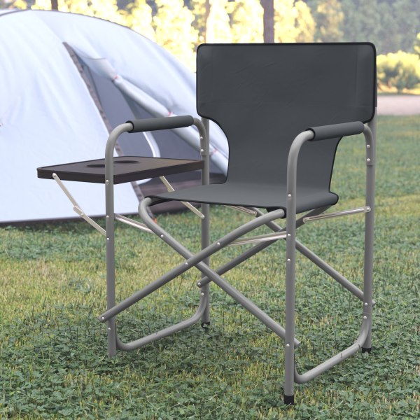 Photos - Tent Flash Furniture Folding Director's Camping Chair With Side Table And Cup Holder, Gray JJCC305GY