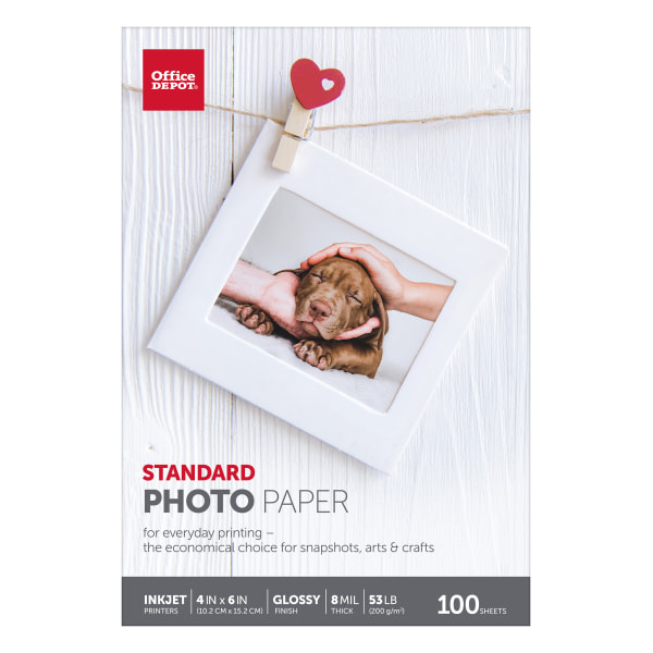 Office Depot® Brand Standard Photo Paper, Glossy, 4" x 6", White, Pack Of 100 Sheets