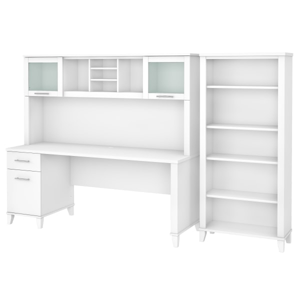 Bush Business Furniture Somerset 72""W Office Computer Desk With Hutch And 5-Shelf Bookcase, White, Standard Delivery -  SET020WH