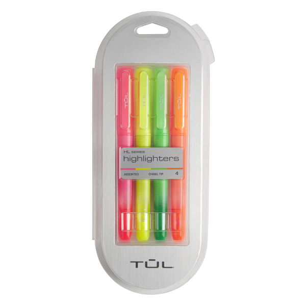 TUL Highlighters, Chisel Tip, Assorted Barrel Colors, Assorted Ink Colors, Pack Of 4 Highlighters