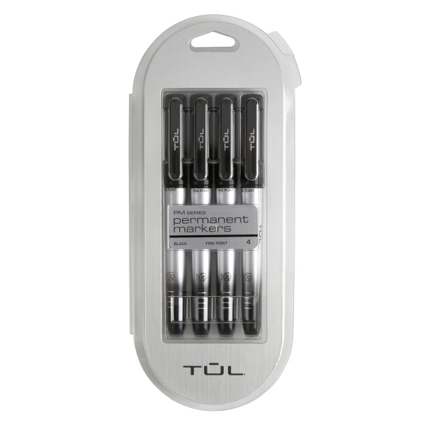 TUL Permanent Markers, Fine Point, Silver Barrel, Black Ink, Pack Of 4 Markers - P-319G4/1 - Office Supplies TUL permanent markers are bold and intense, making sku P-319G4/1